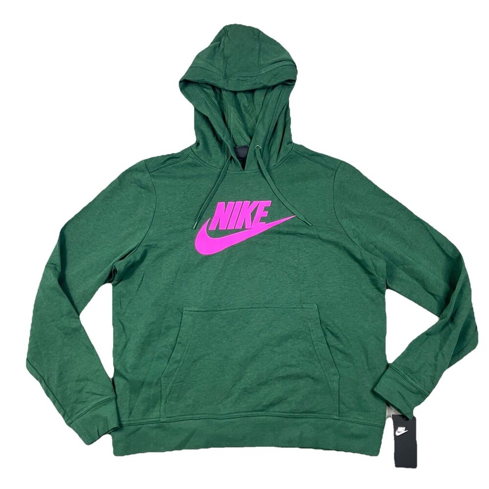Nike Fleece Hoodie Green Pink Futura Swoosh Logo Streetwear Sporty Womens L